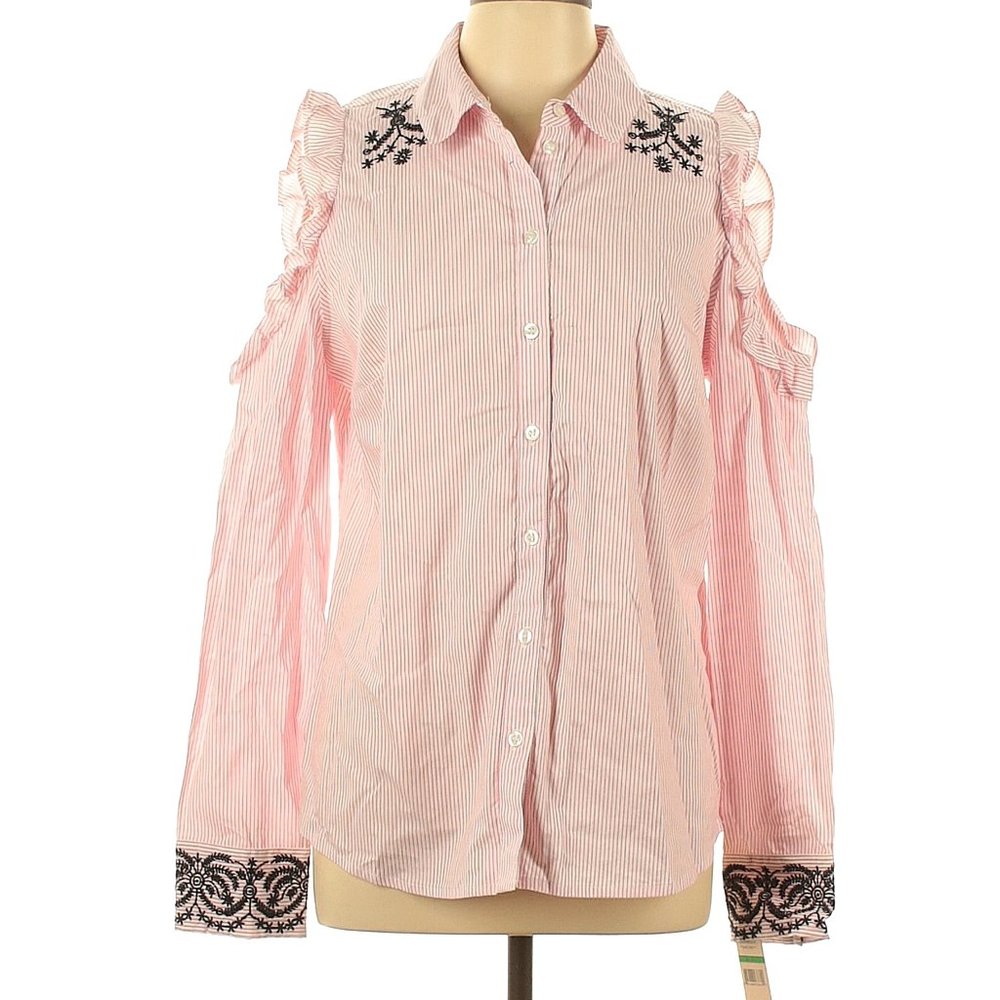 NWT Nanette Lepore Flamingo Dreams Cold Shoulder Button Up Shirt Size L MSRP $99